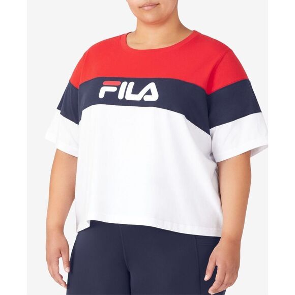 Fila Women's Plus Size Check It Out Cotton Colorblocked T-Shirt Size 3X - Picture 1 of 3